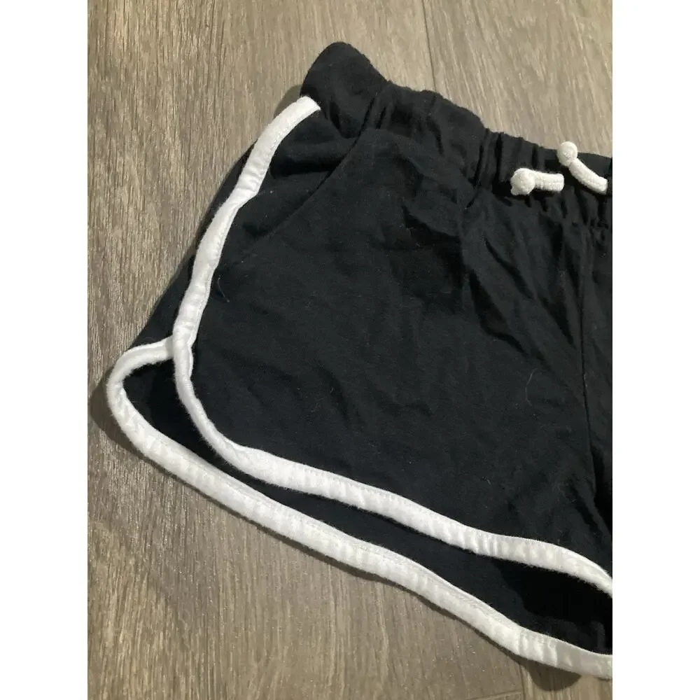 Old Navy Girls Black Shorts White Trim Size 8 Medium Cotton Blend Stretch Pocket